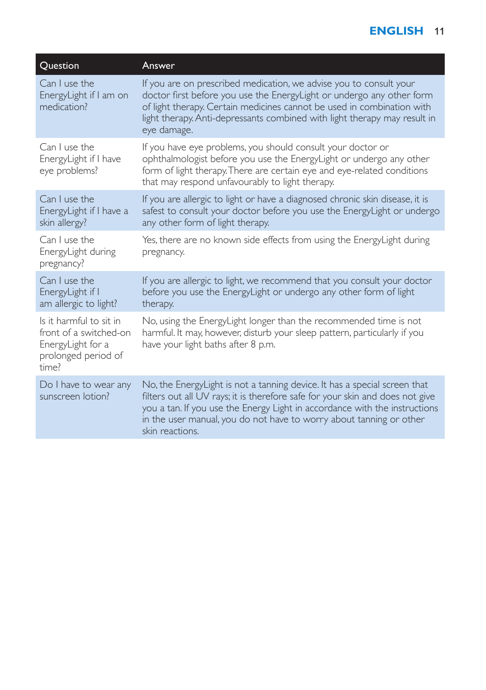 Philips EnergyLight User Manual | Page 11 / 64