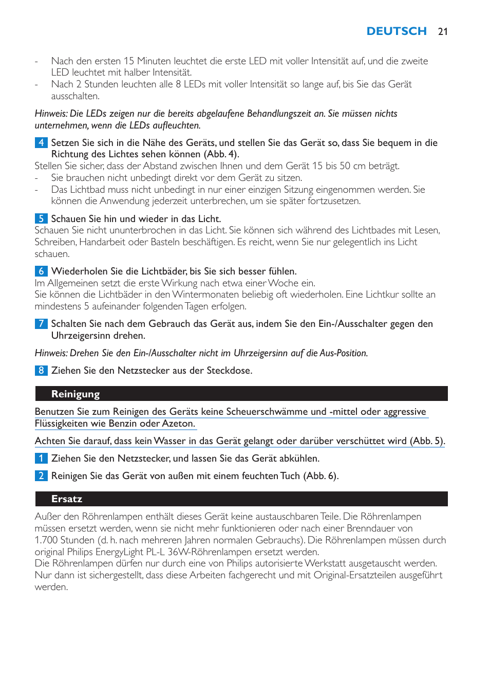 Reinigung, Ersatz, Umweltschutz | Philips EnergyLight User Manual | Page 21 / 64