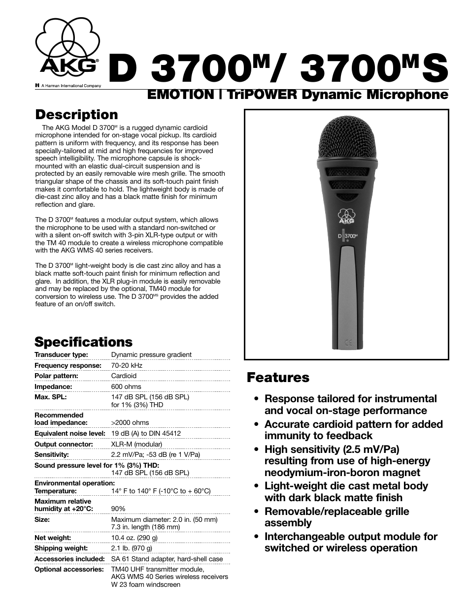 AKG Acoustics 3700S User Manual | 2 pages