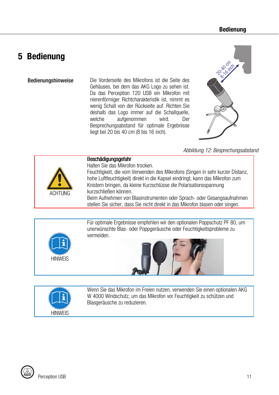 5bedienung | AKG Acoustics PERCEPTION 120 User Manual | Page 11 / 85