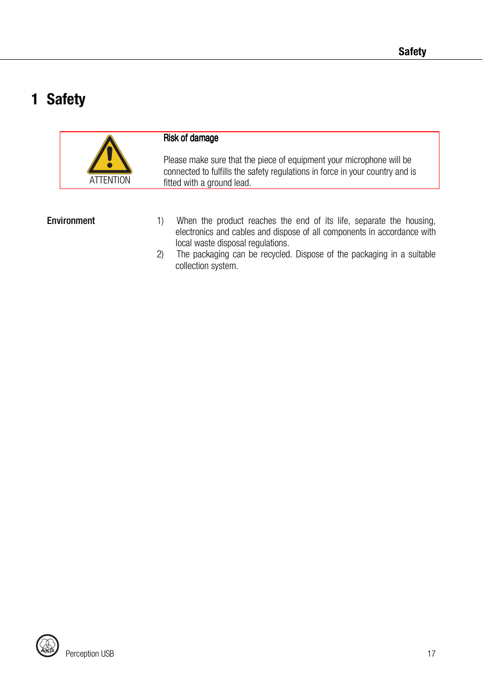 1safety | AKG Acoustics PERCEPTION 120 User Manual | Page 17 / 85