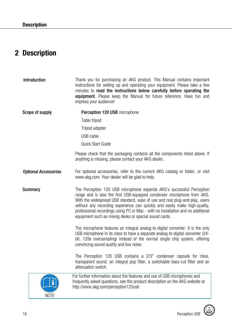 2description | AKG Acoustics PERCEPTION 120 User Manual | Page 18 / 85