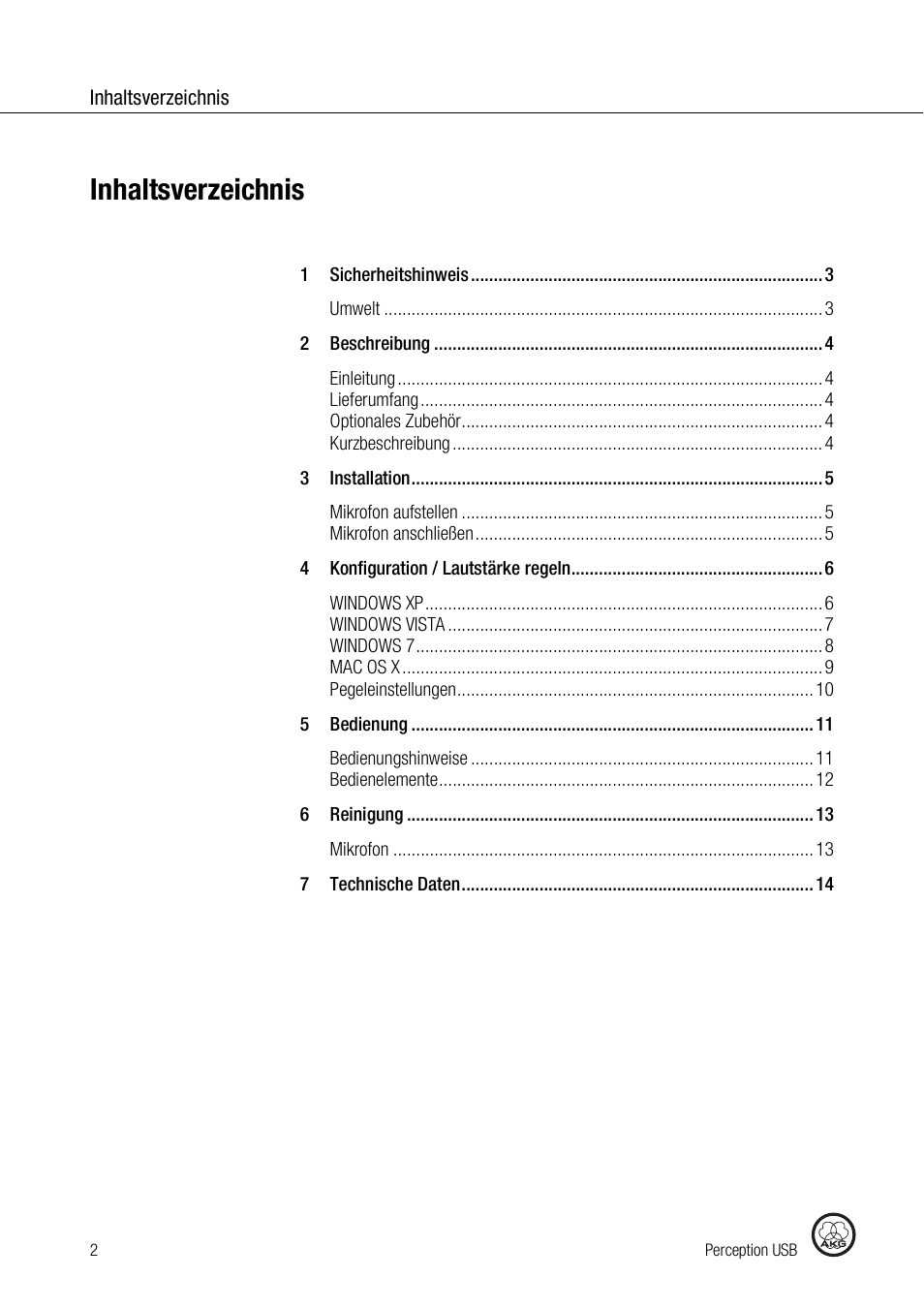 AKG Acoustics PERCEPTION 120 User Manual | Page 2 / 85