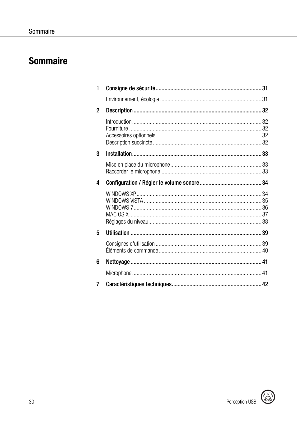 Sommaire | AKG Acoustics PERCEPTION 120 User Manual | Page 30 / 85