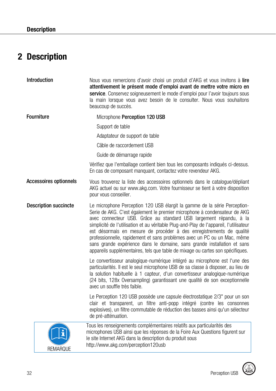 2description | AKG Acoustics PERCEPTION 120 User Manual | Page 32 / 85