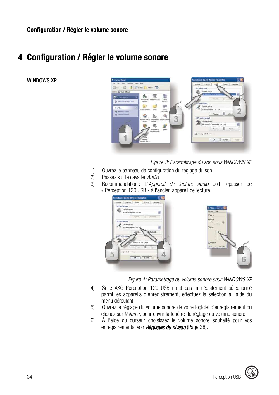 4configuration / régler le volume sonore | AKG Acoustics PERCEPTION 120 User Manual | Page 34 / 85