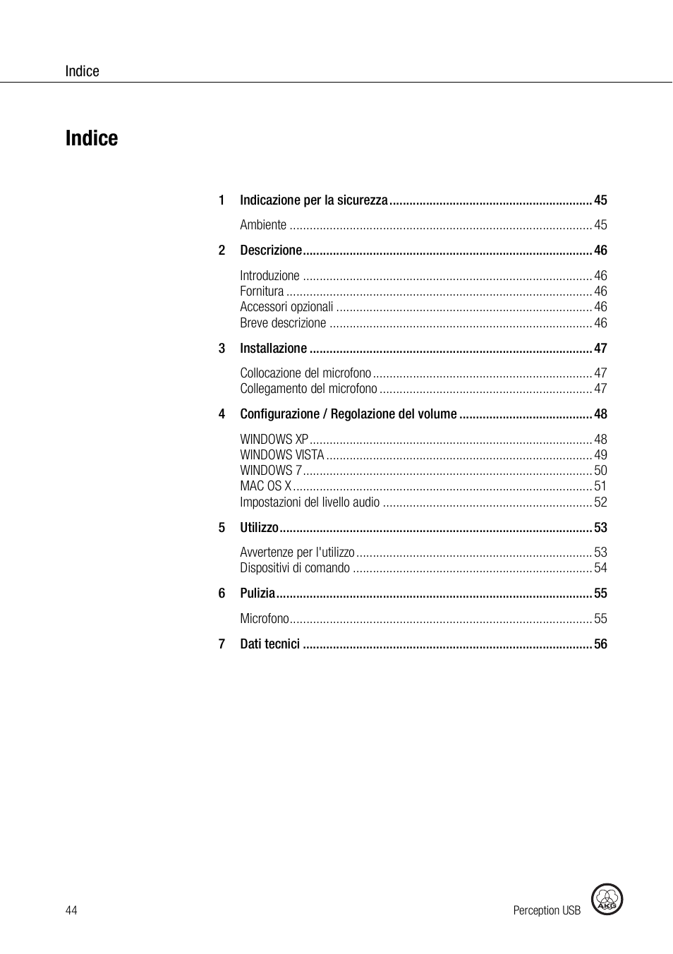 Indice | AKG Acoustics PERCEPTION 120 User Manual | Page 44 / 85