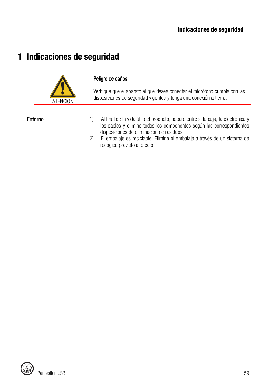 1indicaciones de seguridad | AKG Acoustics PERCEPTION 120 User Manual | Page 59 / 85