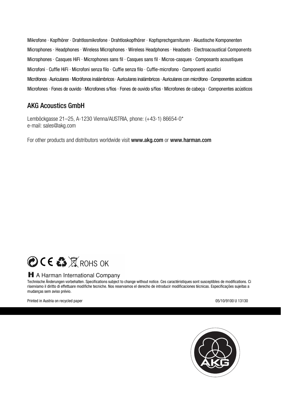 Akg acoustics gmbh | AKG Acoustics PERCEPTION 120 User Manual | Page 85 / 85