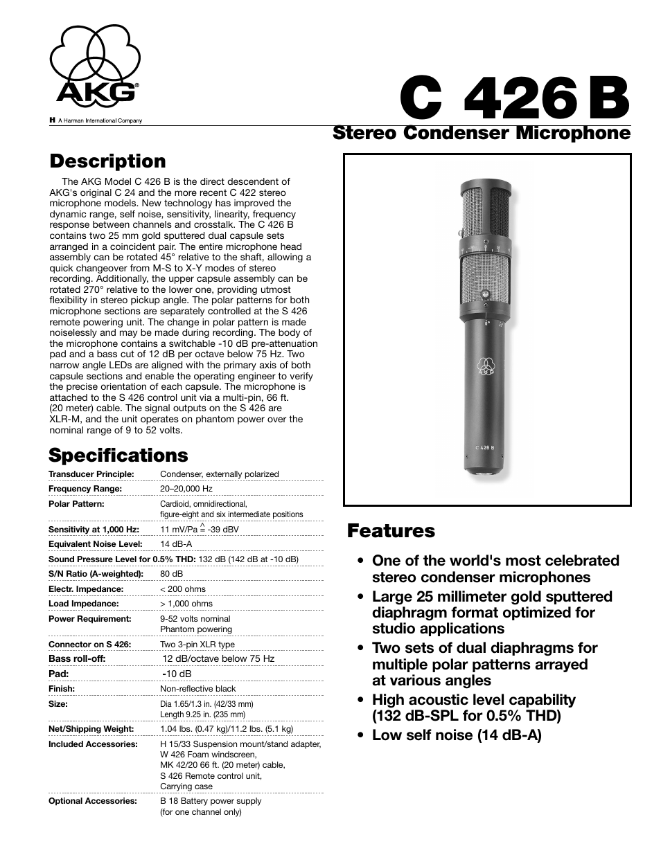 AKG Acoustics C 426B User Manual | 2 pages