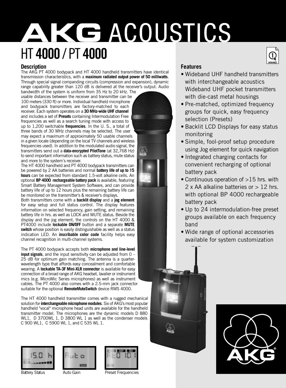 AKG Acoustics HT 4000 User Manual | 2 pages