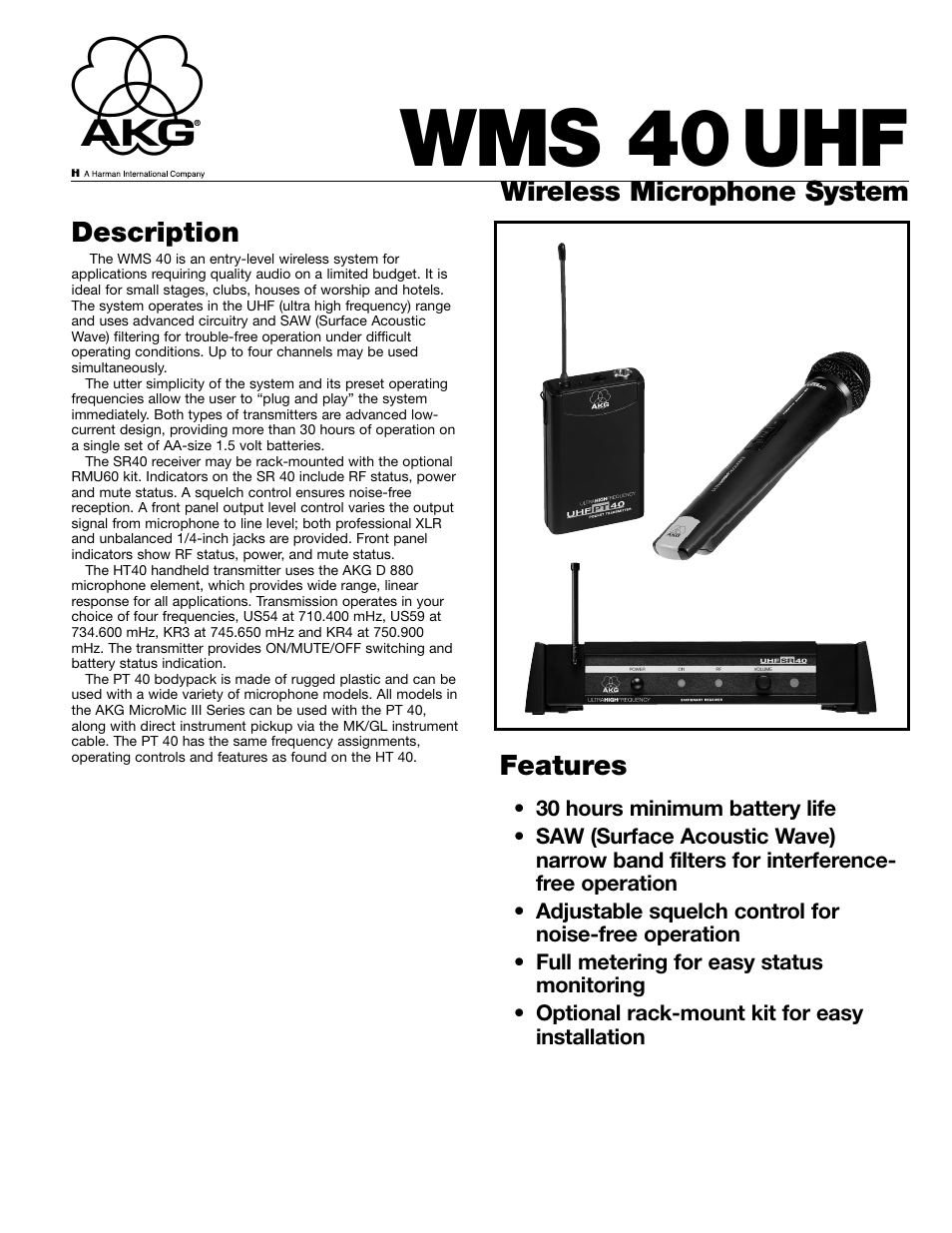 AKG Acoustics WMS 40UHF User Manual | 2 pages