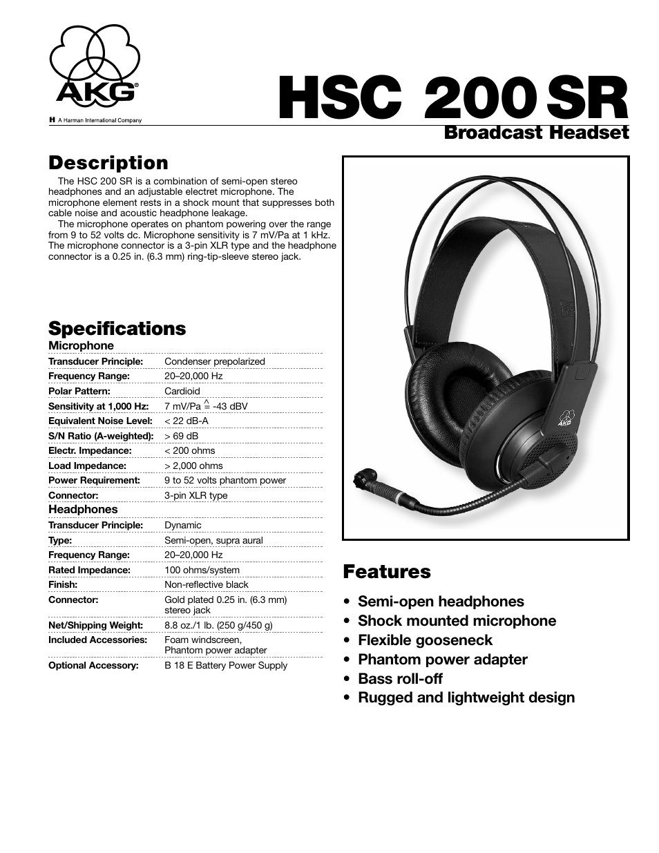 AKG Acoustics HSC 200 SR User Manual | 2 pages