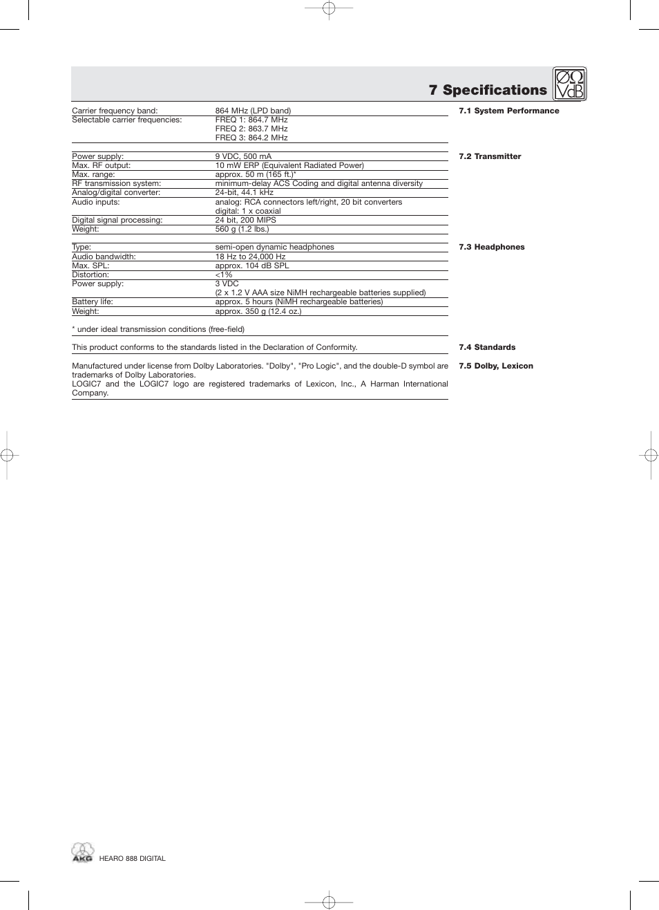 7 specifications | AKG Acoustics HEARO 888 User Manual | Page 21 / 66