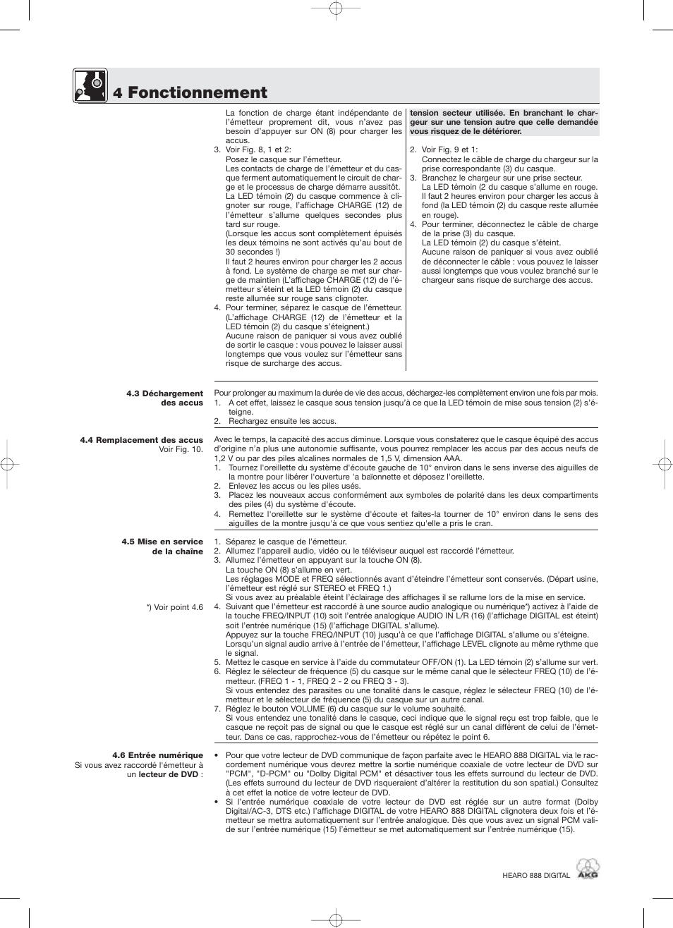 Fonctionnement | AKG Acoustics HEARO 888 User Manual | Page 28 / 66
