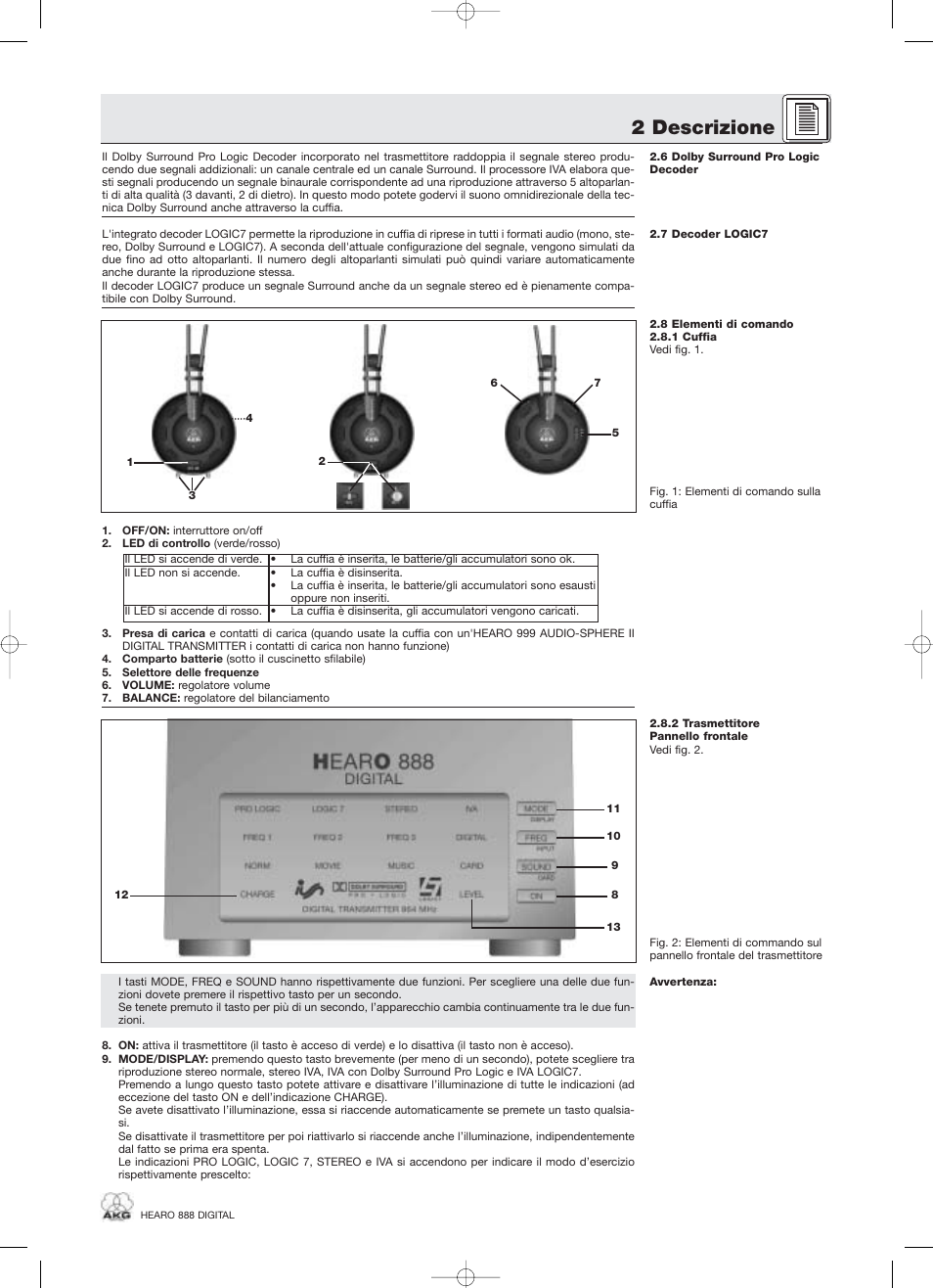 2 descrizione | AKG Acoustics HEARO 888 User Manual | Page 35 / 66