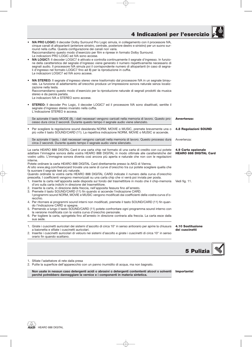 4 indicazioni per l’esercizio, 5 pulizia | AKG Acoustics HEARO 888 User Manual | Page 39 / 66