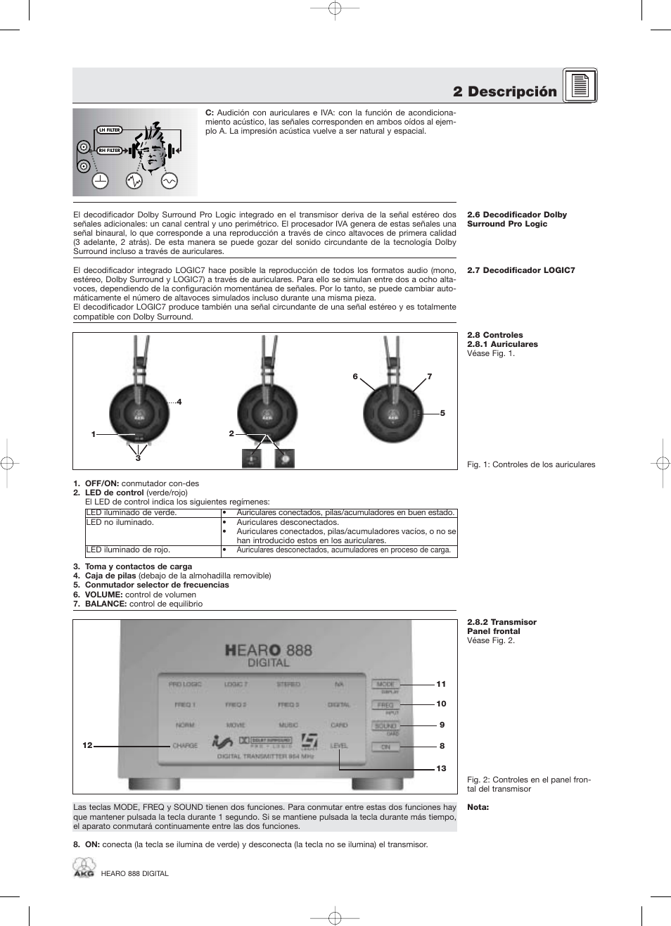 2 descripción | AKG Acoustics HEARO 888 User Manual | Page 45 / 66