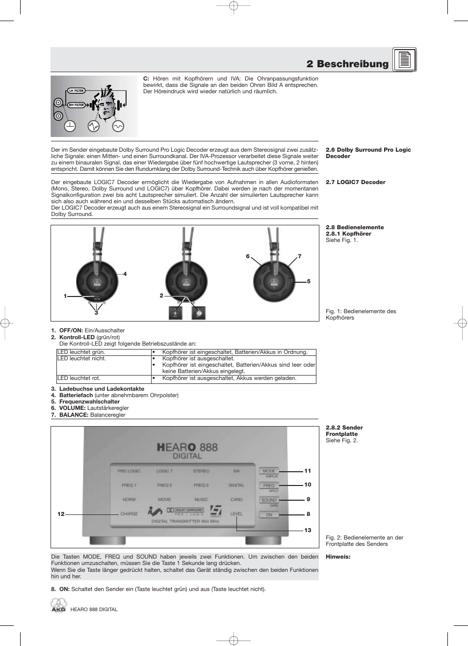 2 beschreibung | AKG Acoustics HEARO 888 User Manual | Page 5 / 66