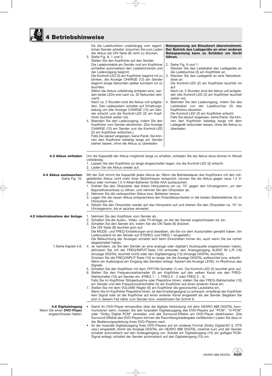4 betriebshinweise | AKG Acoustics HEARO 888 User Manual | Page 8 / 66