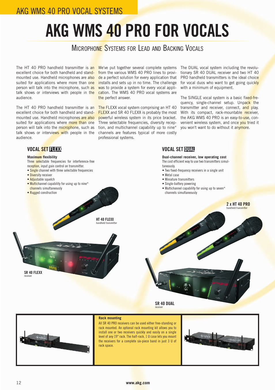 Akg wms 40 pro for vocals, Akg wms 40 pro vocal systems | AKG Acoustics WMS 4000 User Manual | Page 12 / 81