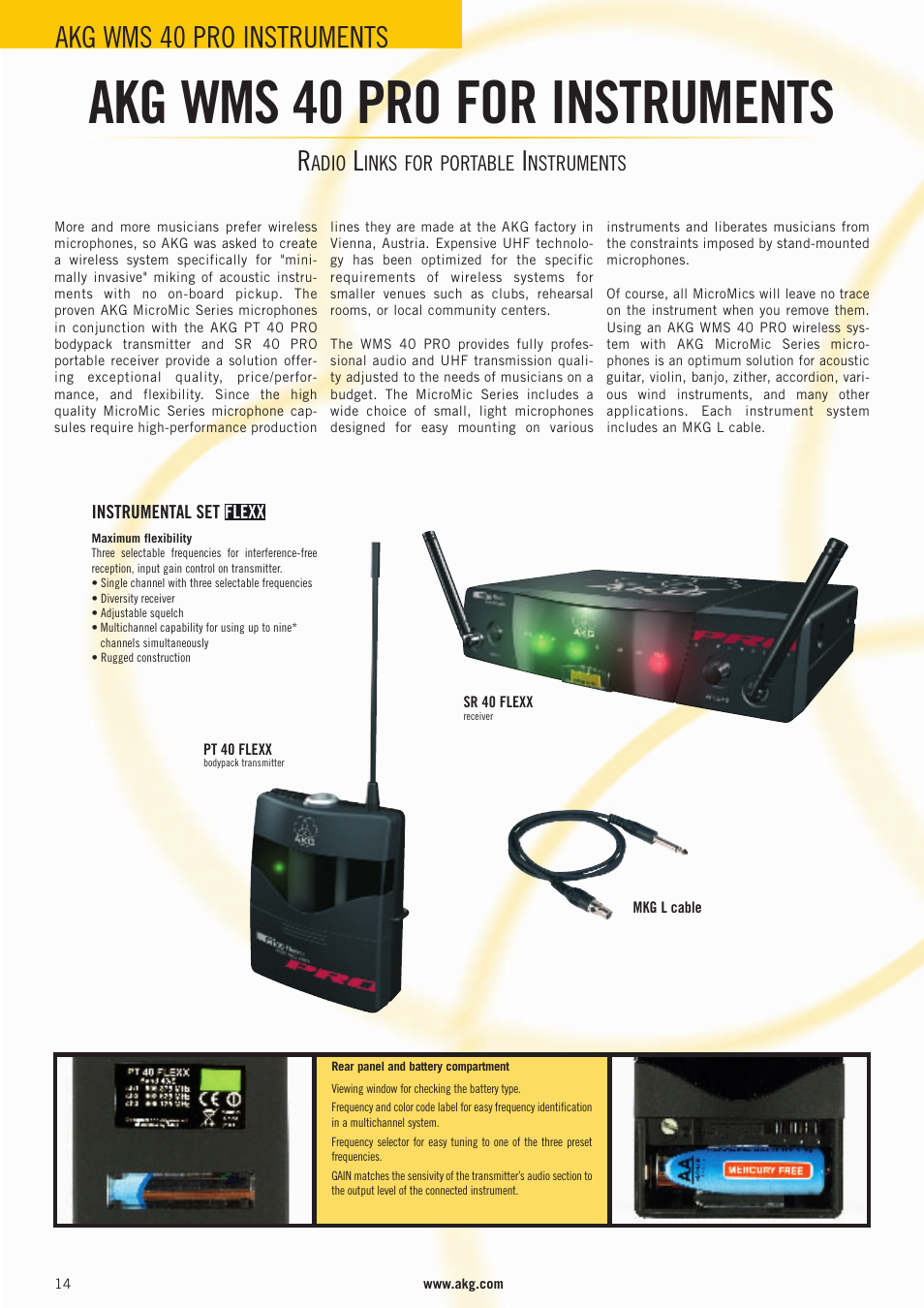 Akg wms 40 pro for instruments, Akg wms 40 pro instruments | AKG Acoustics WMS 4000 User Manual | Page 14 / 81