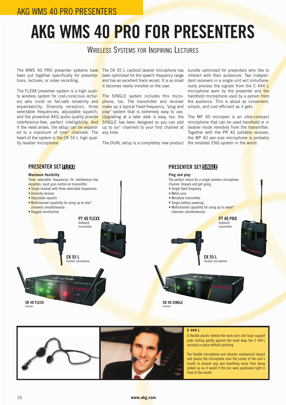 Akg wms 40 pro for presenters, Akg wms 40 pro presenters, Ireless | Ystems for, Nspiring, Ectures | AKG Acoustics WMS 4000 User Manual | Page 16 / 81