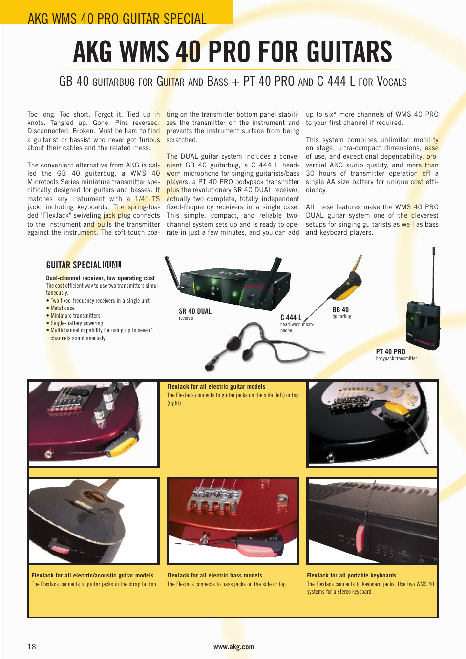 Akg wms 40 pro for guitars, Akg wms 40 pro guitar special, Gb 40 | Pt 40 pro, C 444 l | AKG Acoustics WMS 4000 User Manual | Page 18 / 81