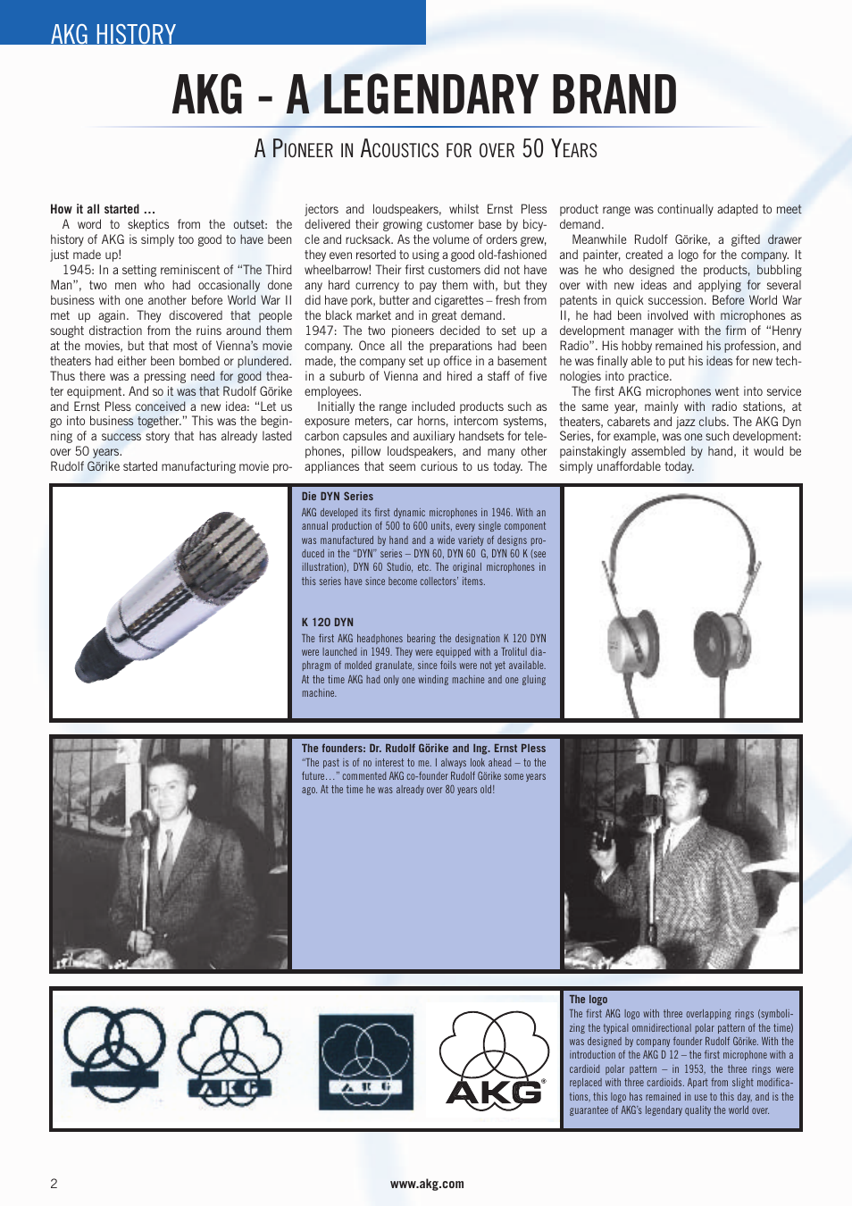 Akg - a legendary brand, Akg history, 50 y | AKG Acoustics WMS 4000 User Manual | Page 2 / 81