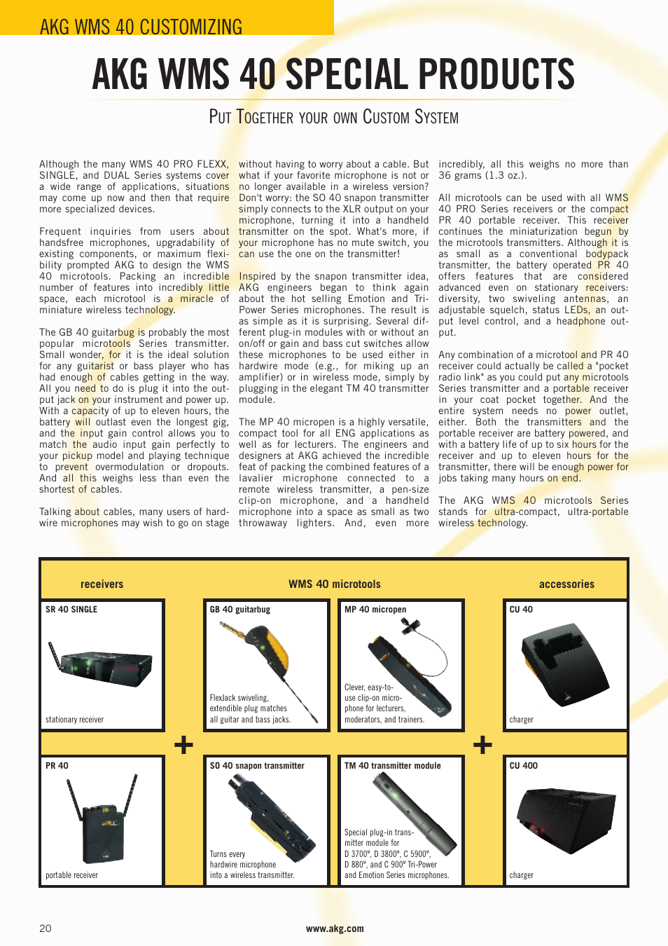 Akg wms 40 special products, Akg wms 40 customizing, Ogether your own | Ustom, Ystem | AKG Acoustics WMS 4000 User Manual | Page 20 / 81