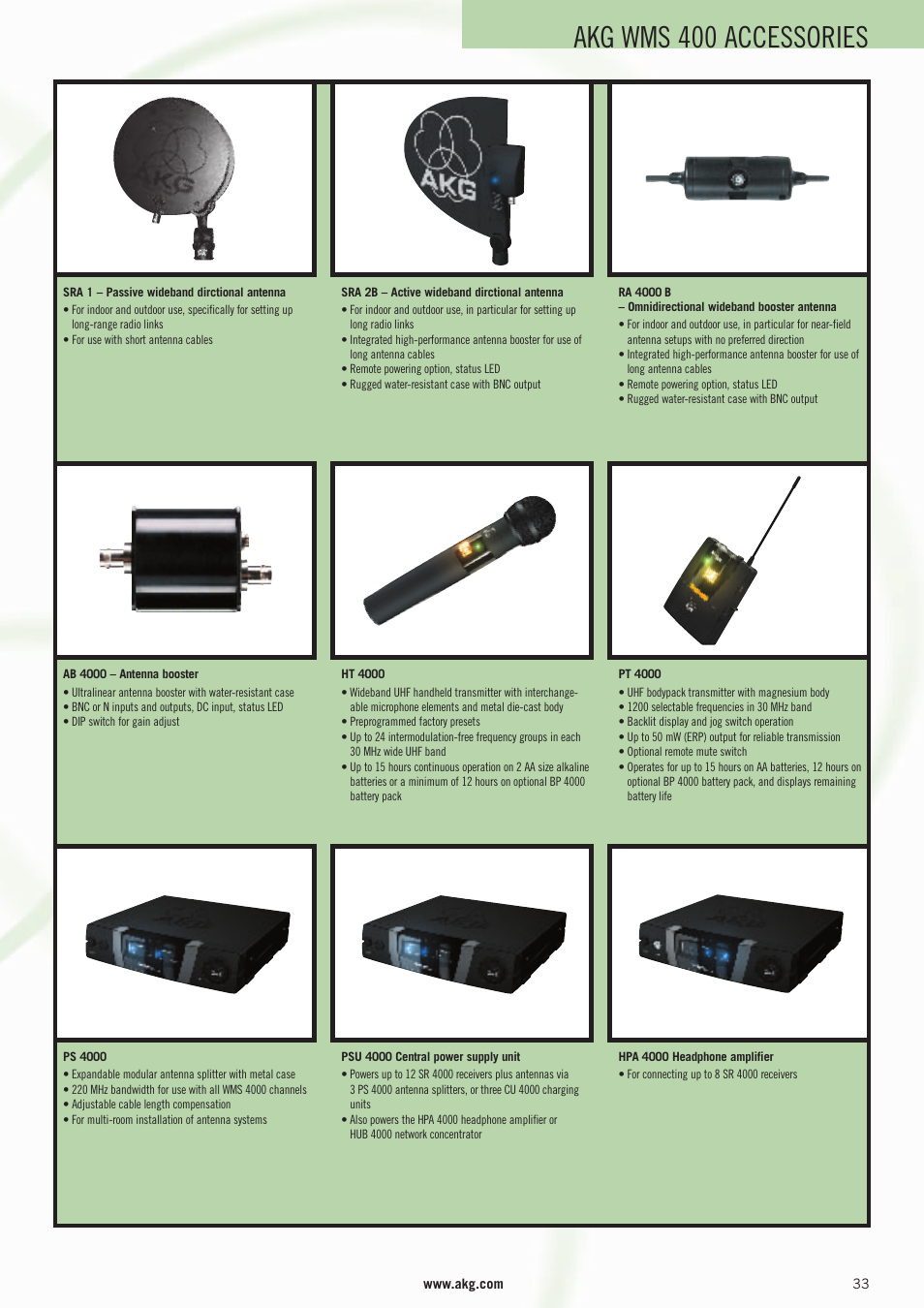 Akg wms 400 accessories | AKG Acoustics WMS 4000 User Manual | Page 33 / 81