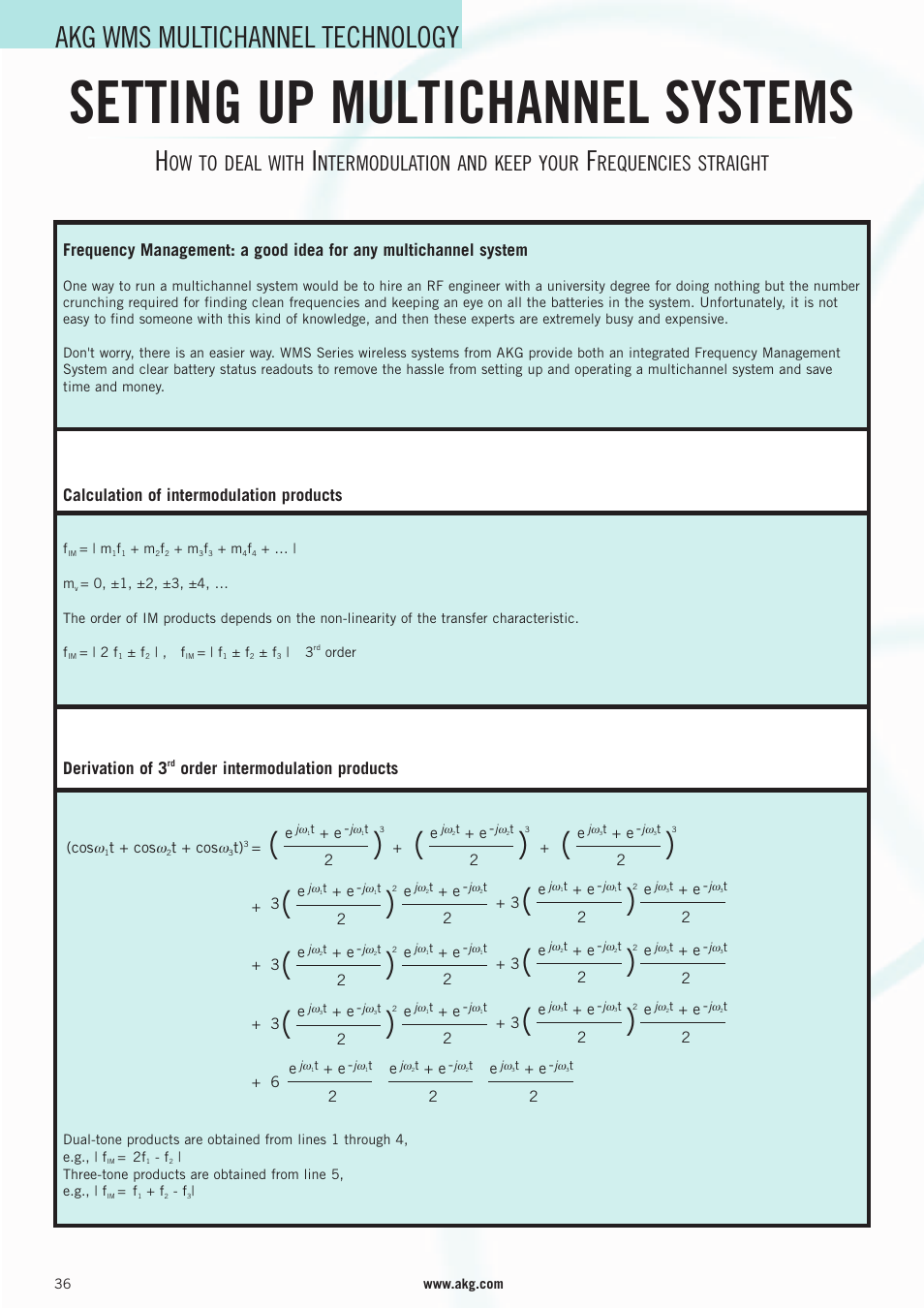 Setting up multichannel systems, Akg wms multichannel technology, Ow to deal with | Ntermodulation and keep your, Requencies straight | AKG Acoustics WMS 4000 User Manual | Page 36 / 81