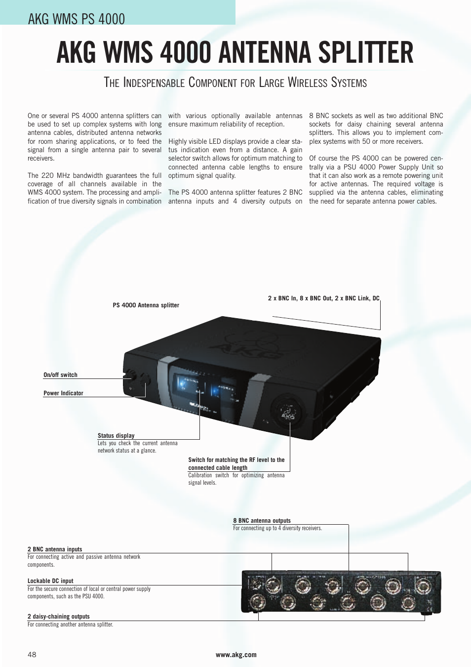 Akg wms 4000 antenna splitter, Akg wms ps 4000 | AKG Acoustics WMS 4000 User Manual | Page 48 / 81