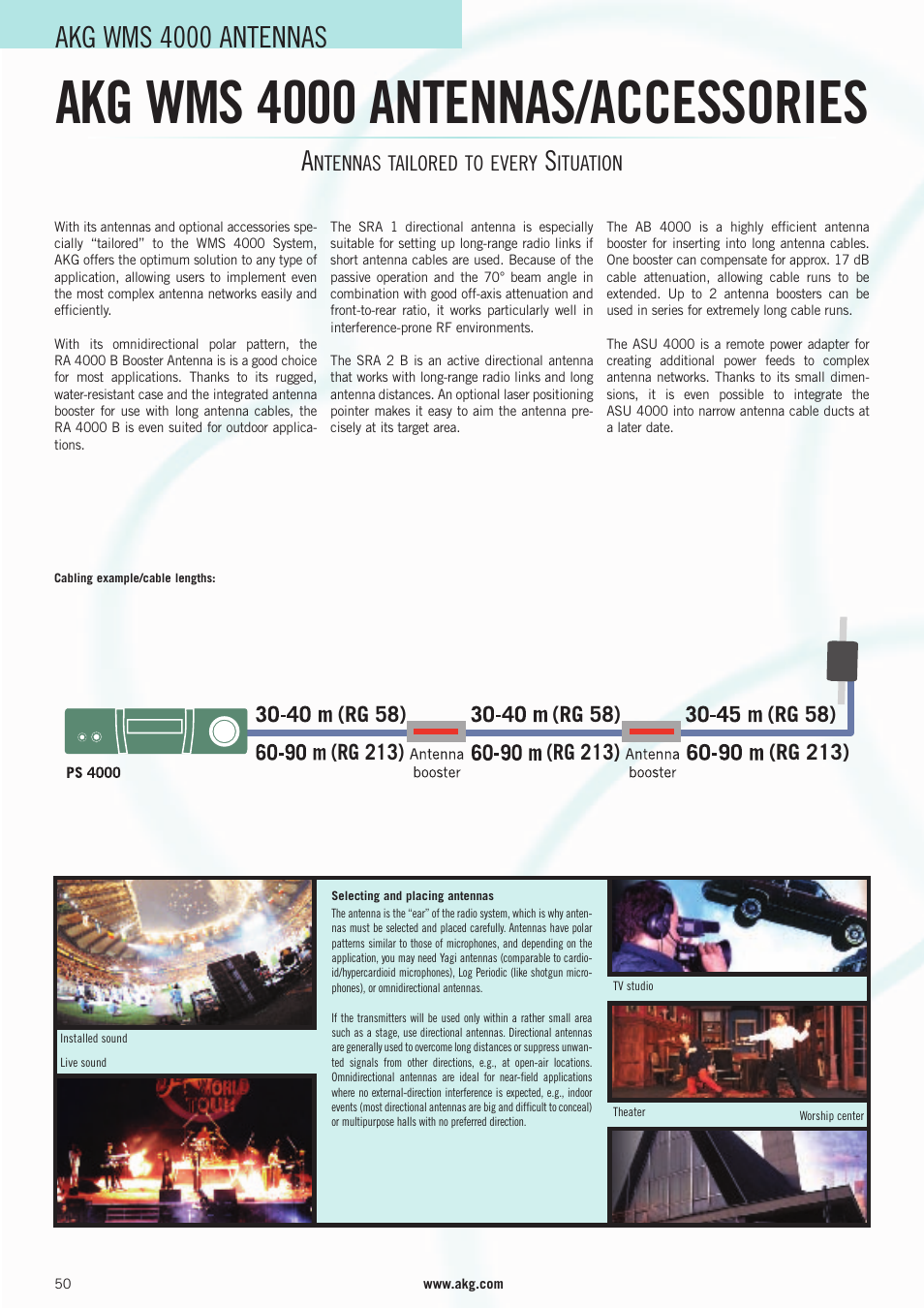 Akg wms 4000 antennas/accessories, Akg wms 4000 antennas, Rg 58) | AKG Acoustics WMS 4000 User Manual | Page 50 / 81