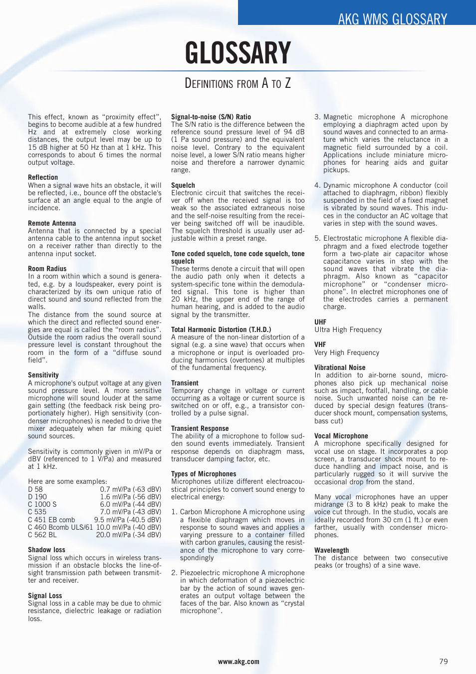 Glossary, Akg wms glossary, Efinitions from | AKG Acoustics WMS 4000 User Manual | Page 79 / 81