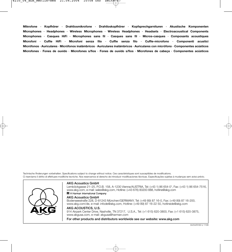 AKG Acoustics MERLIN 232 User Manual | Page 48 / 48