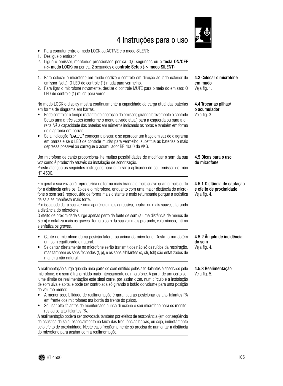 4 instruções para o uso | AKG Acoustics HT 4500 User Manual | Page 105 / 114