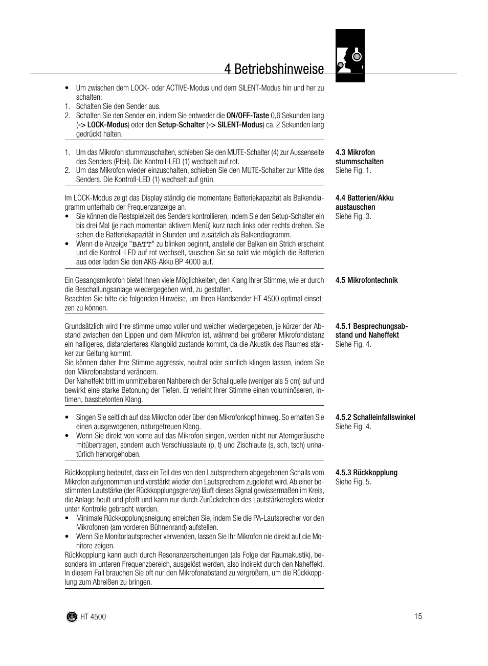 4 betriebshinweise | AKG Acoustics HT 4500 User Manual | Page 15 / 114