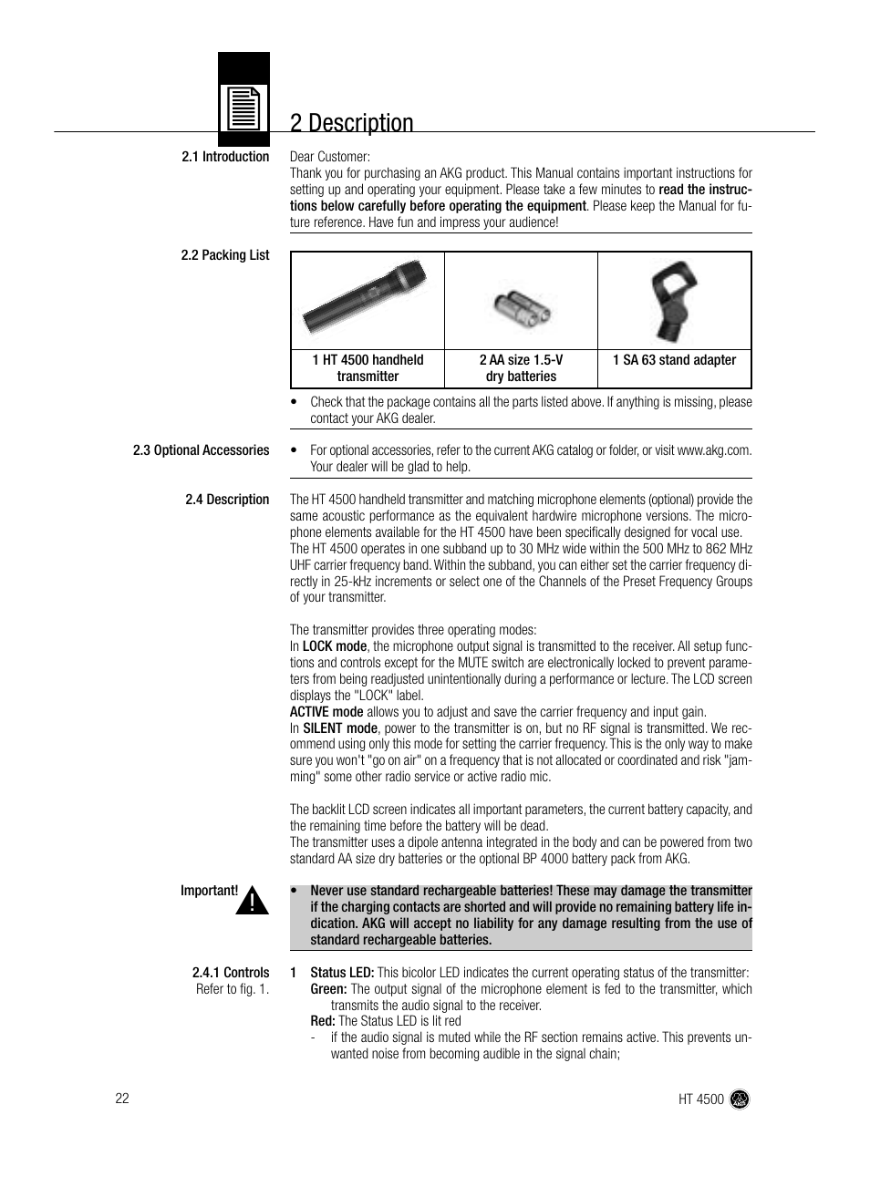 2 description | AKG Acoustics HT 4500 User Manual | Page 22 / 114