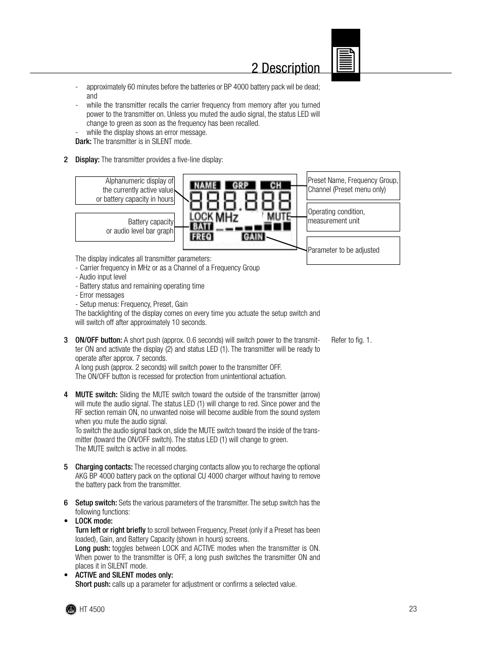 2 description | AKG Acoustics HT 4500 User Manual | Page 23 / 114
