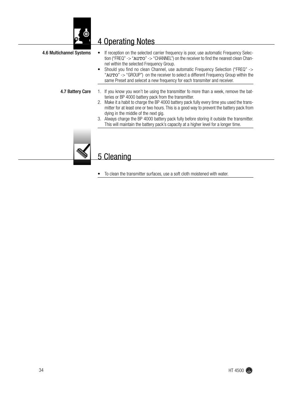 5 cleaning | AKG Acoustics HT 4500 User Manual | Page 34 / 114