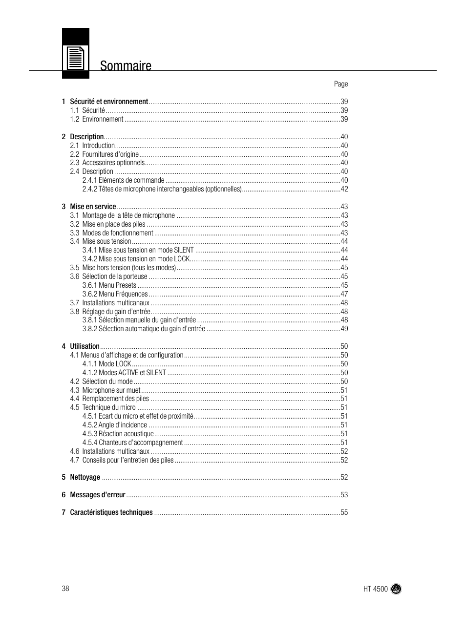 Sommaire | AKG Acoustics HT 4500 User Manual | Page 38 / 114