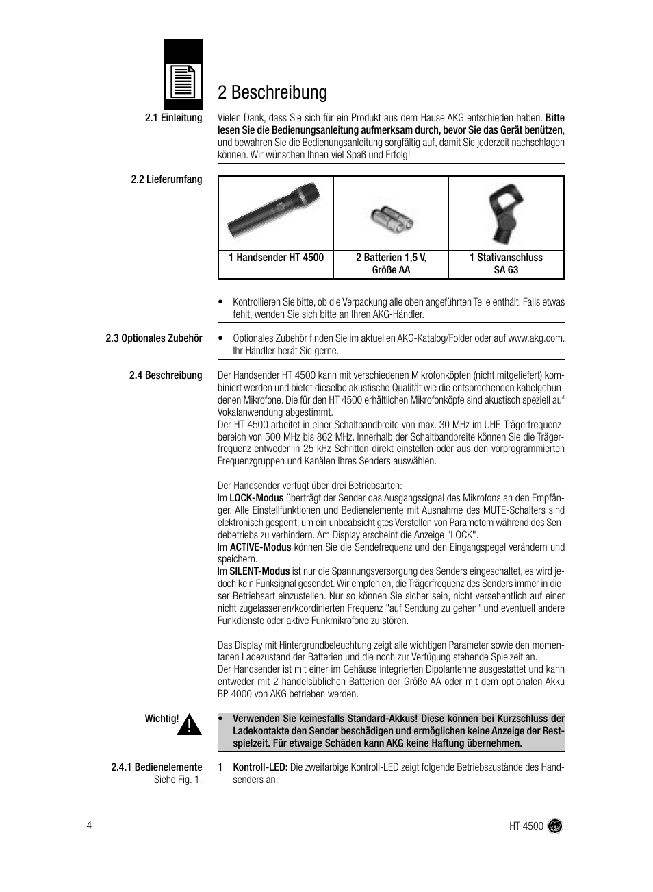 2 beschreibung | AKG Acoustics HT 4500 User Manual | Page 4 / 114