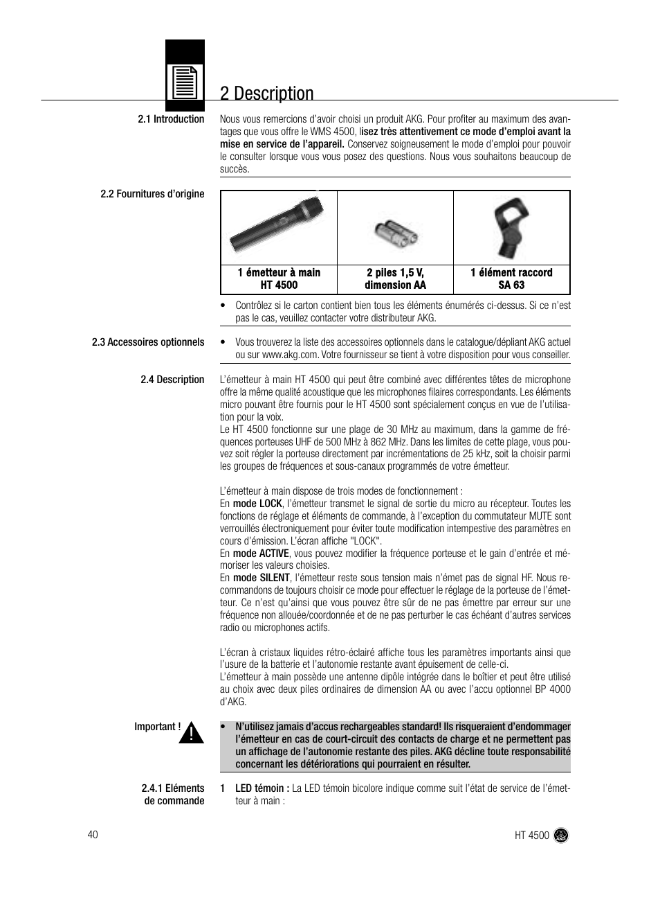 2 description | AKG Acoustics HT 4500 User Manual | Page 40 / 114