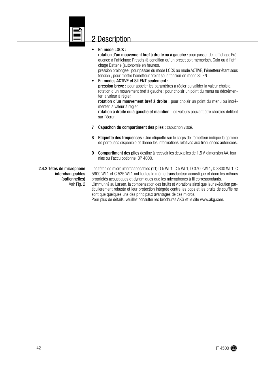 2 description | AKG Acoustics HT 4500 User Manual | Page 42 / 114