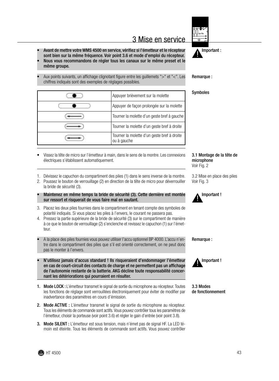 3 mise en service | AKG Acoustics HT 4500 User Manual | Page 43 / 114