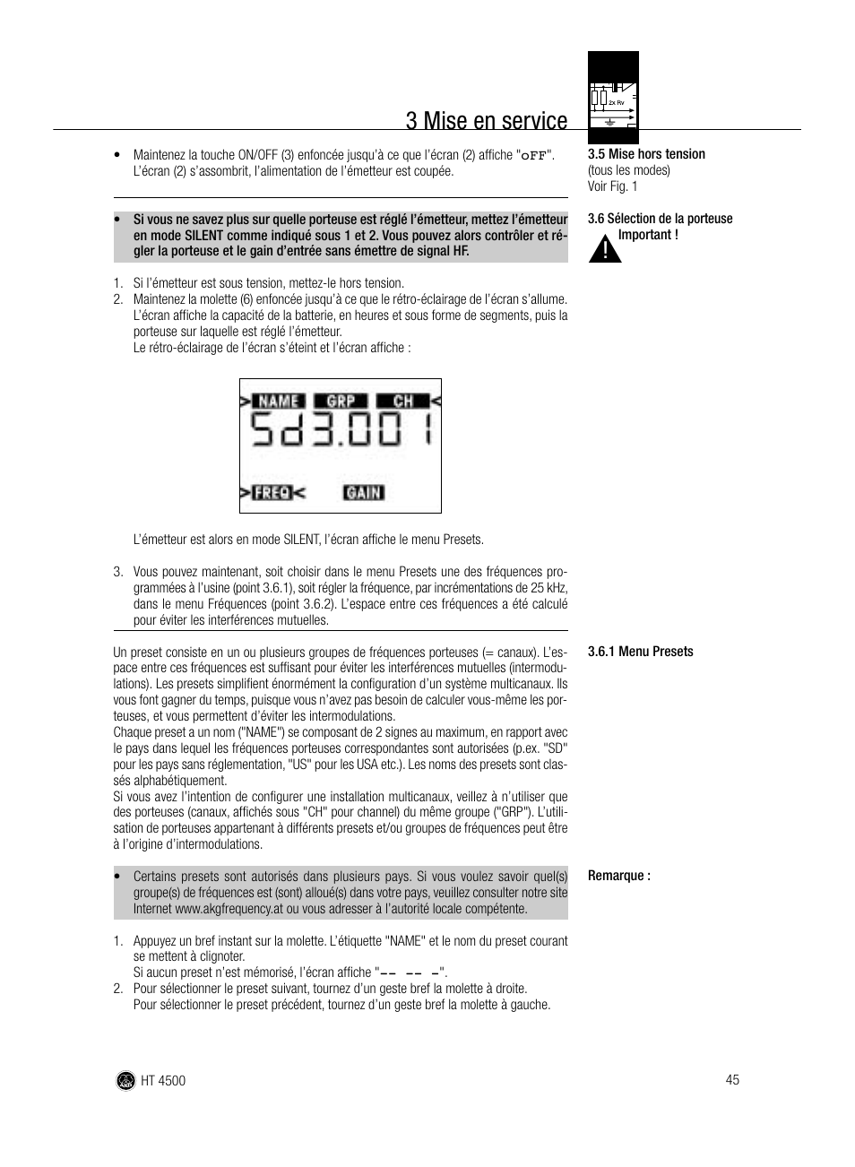 3 mise en service | AKG Acoustics HT 4500 User Manual | Page 45 / 114