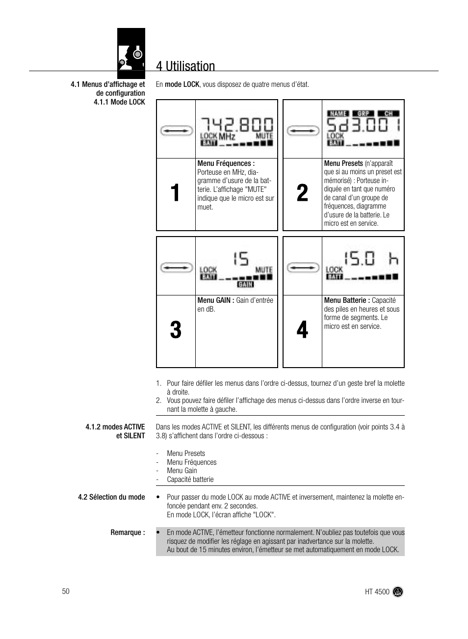 4 utilisation | AKG Acoustics HT 4500 User Manual | Page 50 / 114