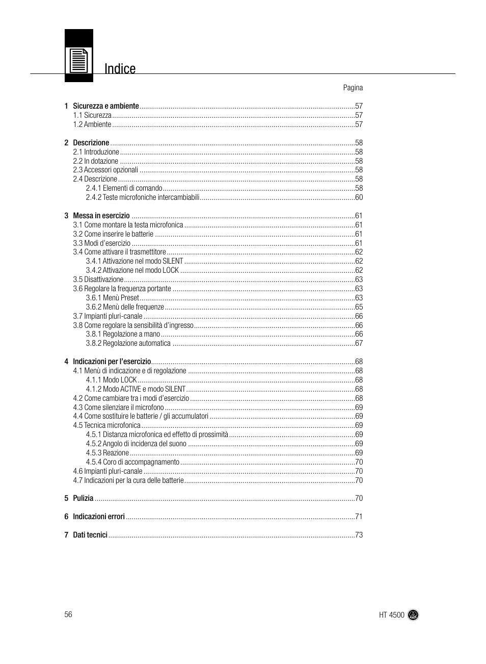 Indice | AKG Acoustics HT 4500 User Manual | Page 56 / 114
