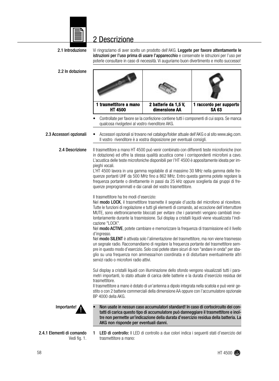 2 descrizione | AKG Acoustics HT 4500 User Manual | Page 58 / 114